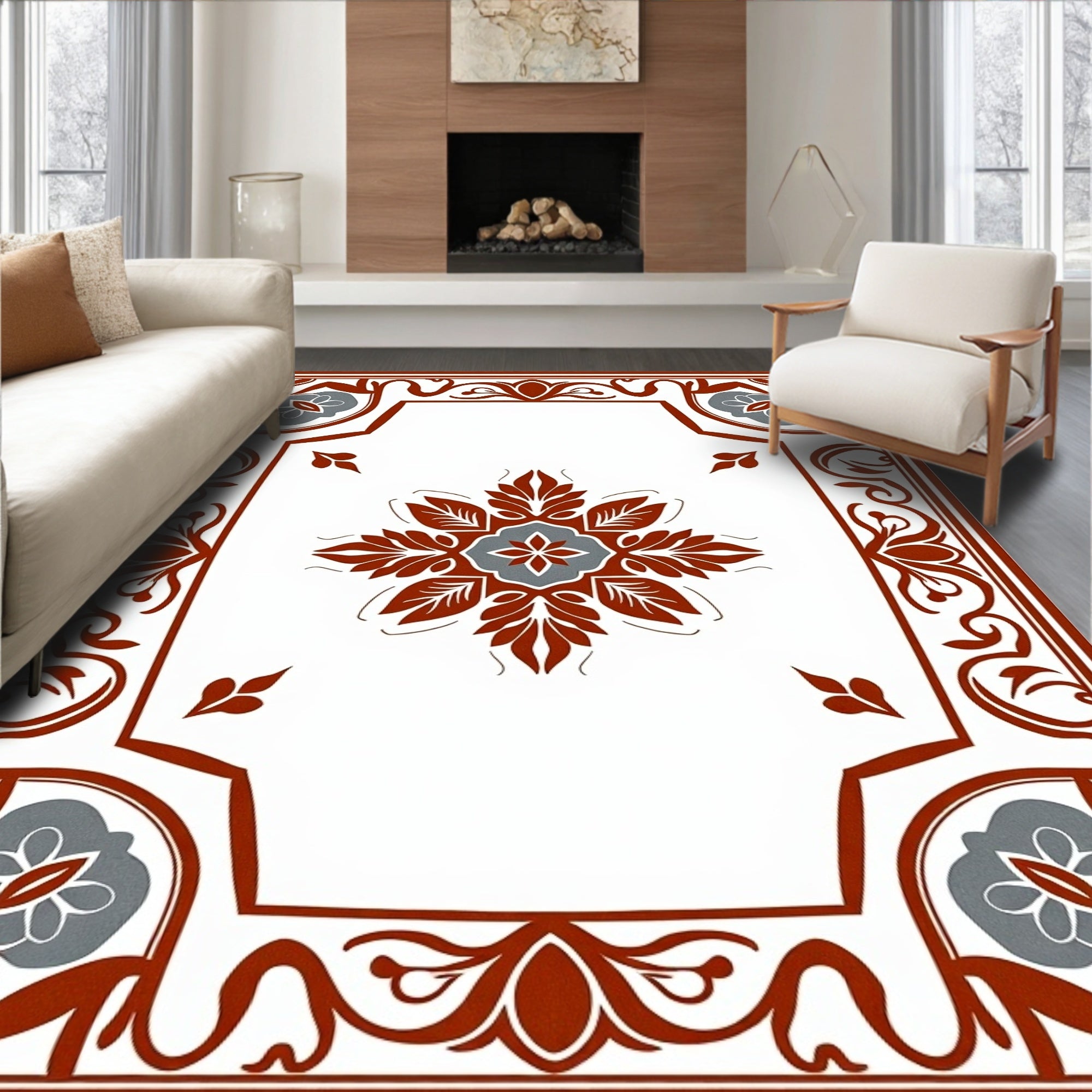 Rustic Medallion Tapestry with Interlocking Floral Motifs and Curved Vines (Brown) - ODIKA