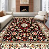 Ultra Soft Area Rug, Non Slip, Stain Resistant, Washable Area Rugs for Living Room, Bedroom, Brown Cream French-Style Bedroom Plush Medallion Carpet(Black)