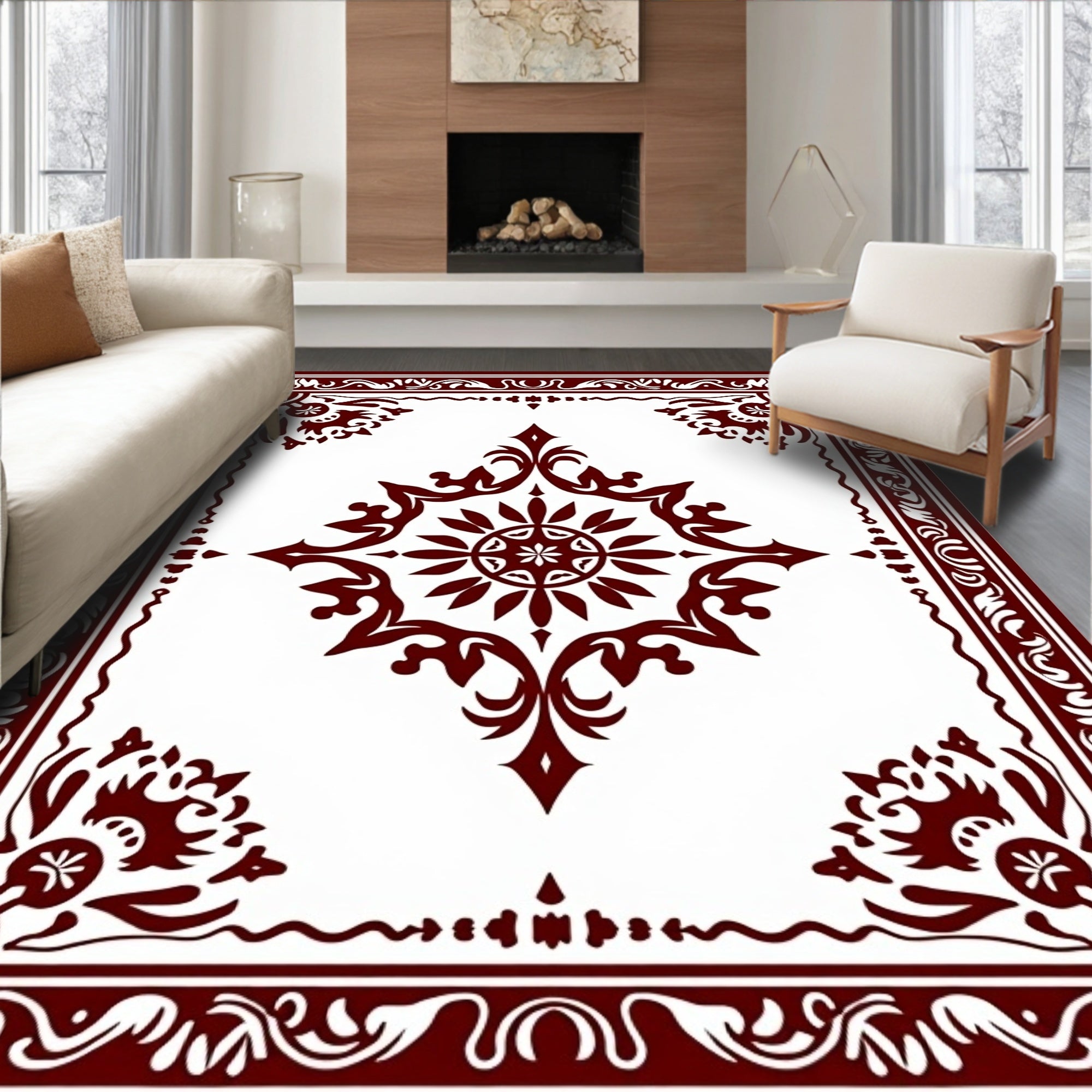 Medallion Flourish Design with Botanical Border Frame (Brown) - ODIKA