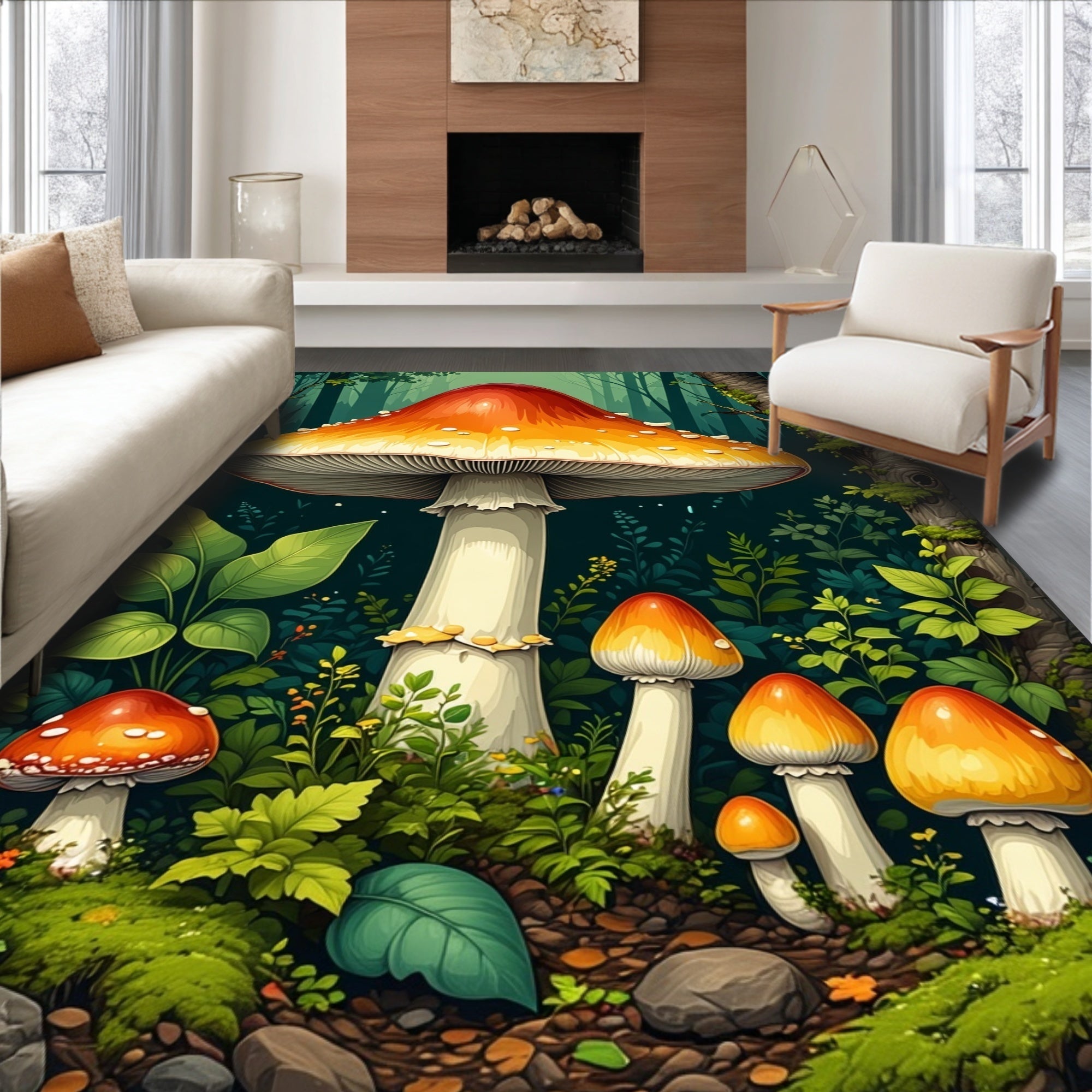 Ultra Soft Area Rug, Non Slip, Stain Resistant, Washable Area Rugs for Living Room, Bedroom, Multi-Color Vintage Mushroom Home Decor Mat Set(Red)