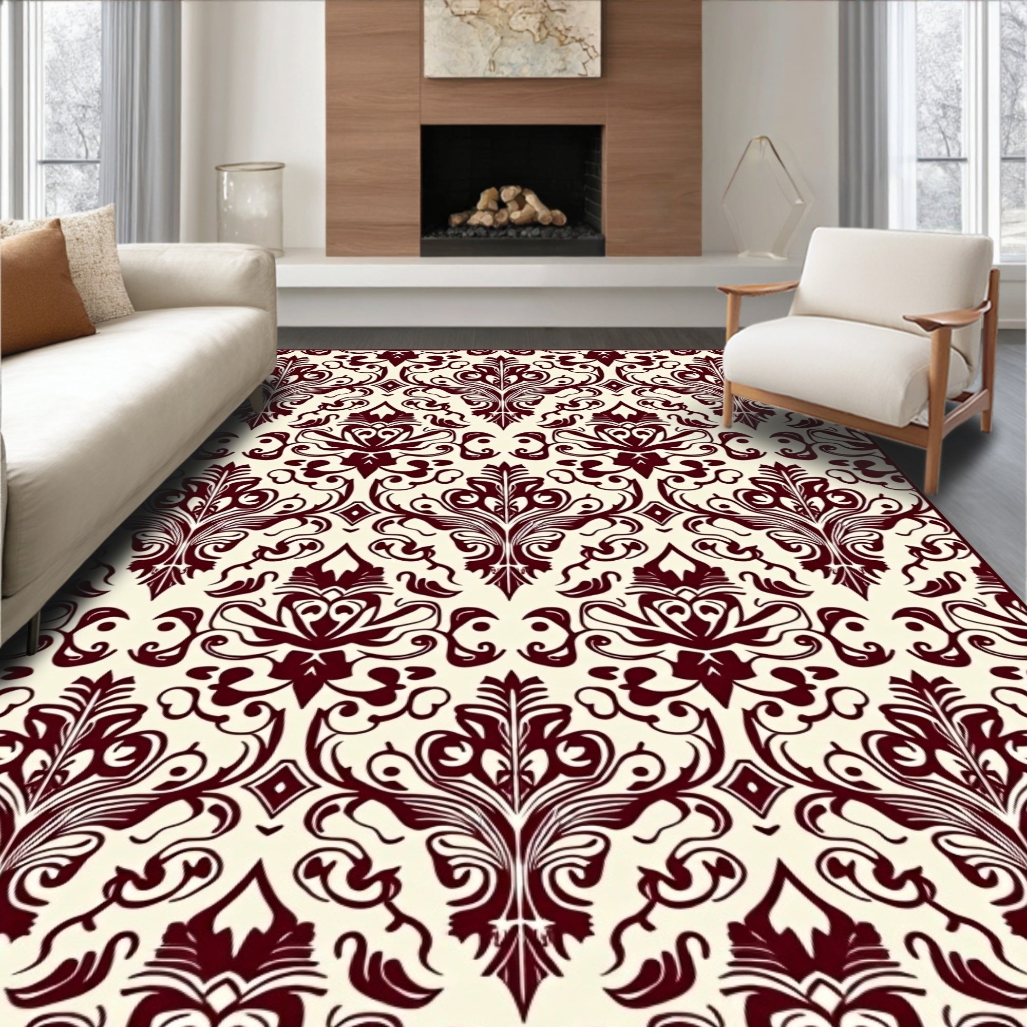 Vintage Damask Scrollwork with Elegant Flourishes (Ivory) - ODIKA