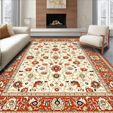 Intricate Floral Design Area in Rich Terracotta and Beige Tones(Beige)