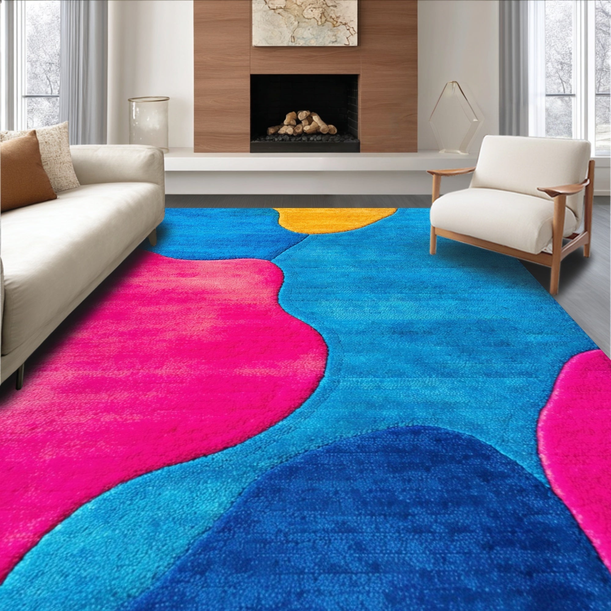 Ultra Soft Area Rug, Non Slip, Stain Resistant, Washable Area Rugs for Living Room, Bedroom, Modern Artistic Meditation Space Soft Plush Rug(Blue)