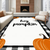 Hey Pumpkin Area Rug Thanksgiving Plaid Entrance Decor(Black)