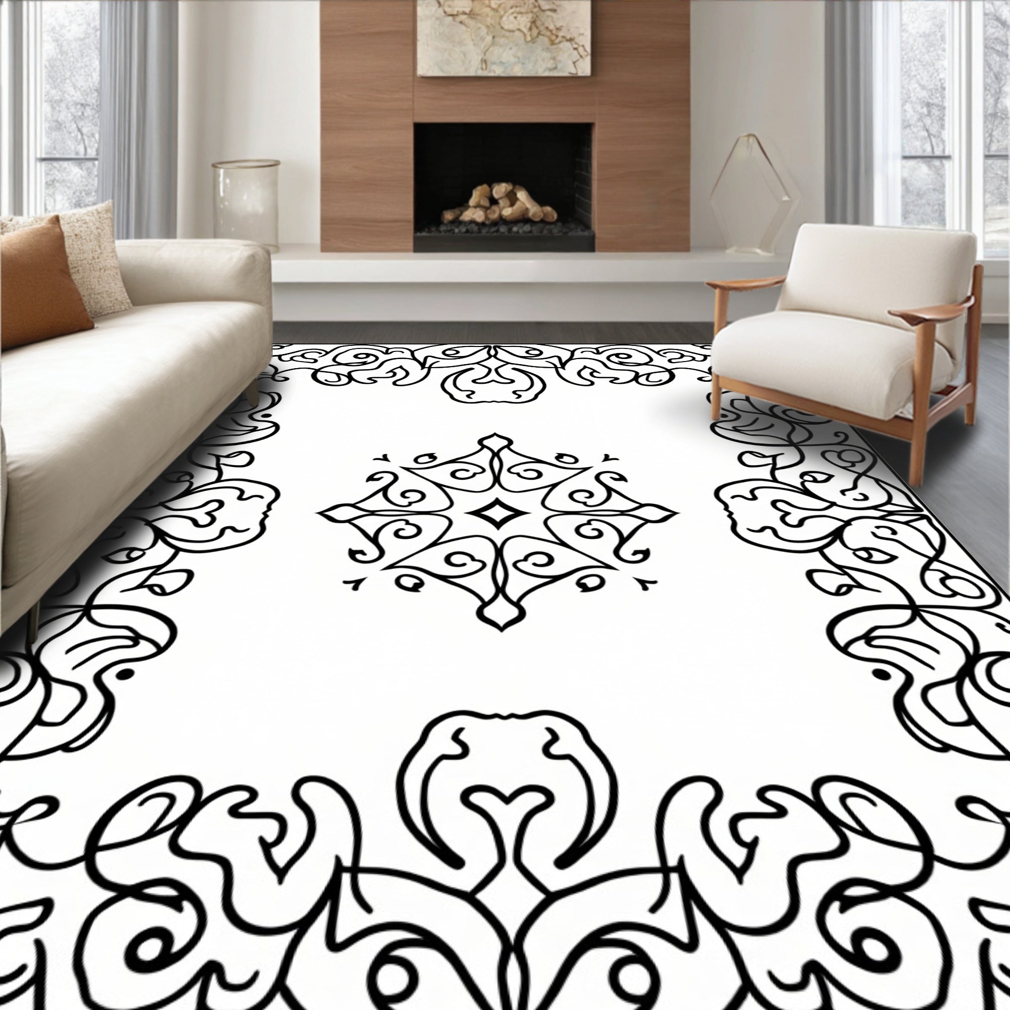 Heritage Damask Scrollwork Transitional Modern Abstract (Black) - ODIKA