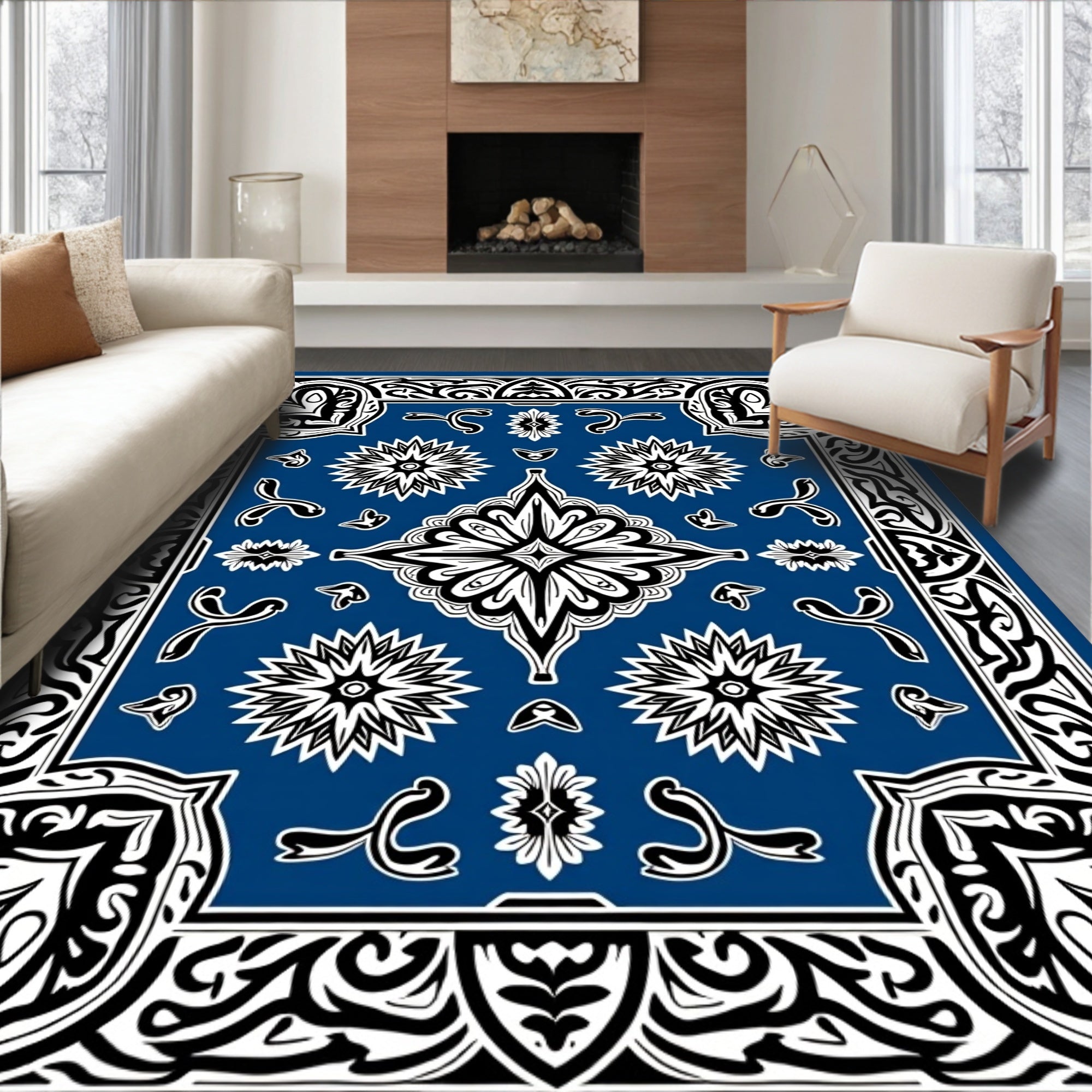 Vintage Paisley Medallion with Knotted Trim Details (Blue) - ODIKA