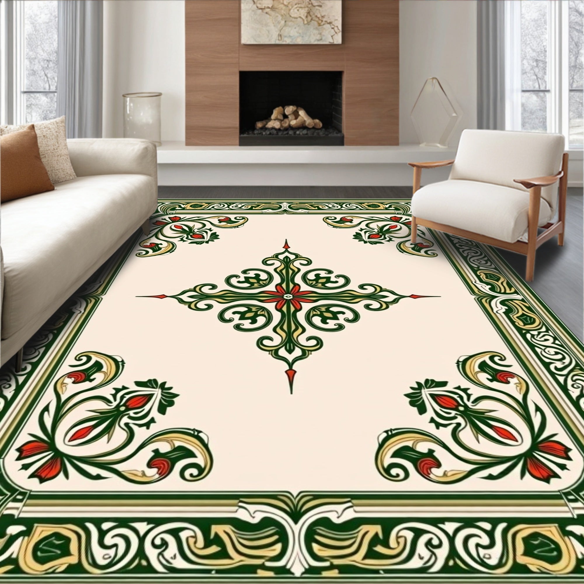 Vintage Medallion Scroll with Intricate Floral Motifs (Ivory) - ODIKA