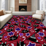 Enchanting Halloween Witch Cat Themed Floor Covering with Mystical(Red)