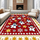 Festive Snowflake Parade with Dancing Snowmen and Starry Borders(Red)