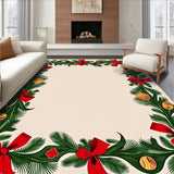 Pine Branch Design with Festive Ribbon Bow Accents Floor Covering(Green)