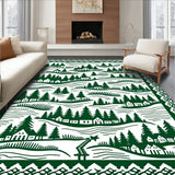 Nordic Village Patterned Featuring Interlocking Snowy Landscape Scenes(Green)