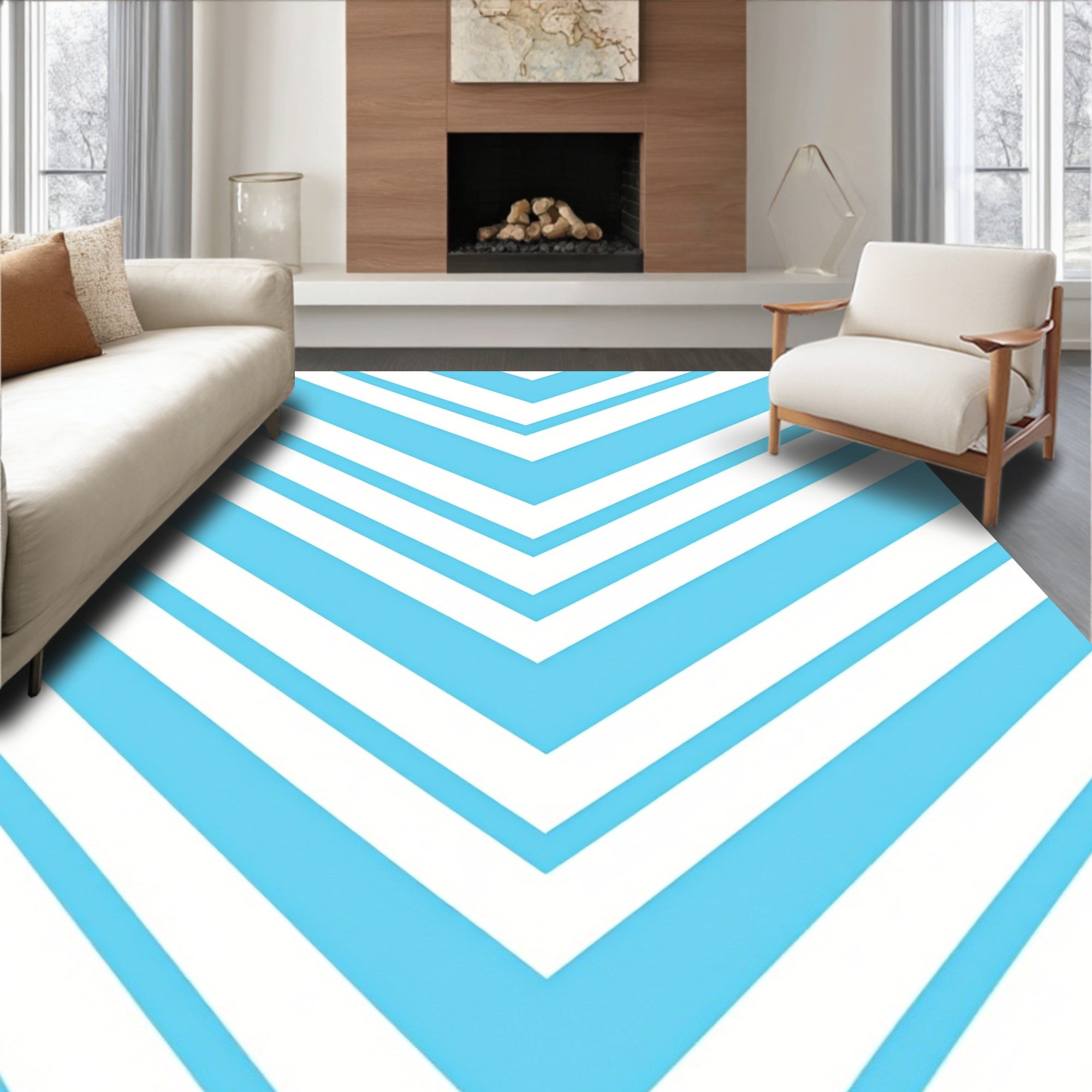 Modern Featuring Crisp Angled Stripes and Dynamic Flow (Blue) - ODIKA