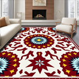 Folk Starburst with Festive Antler Silhouettes and Floral Details(Red)