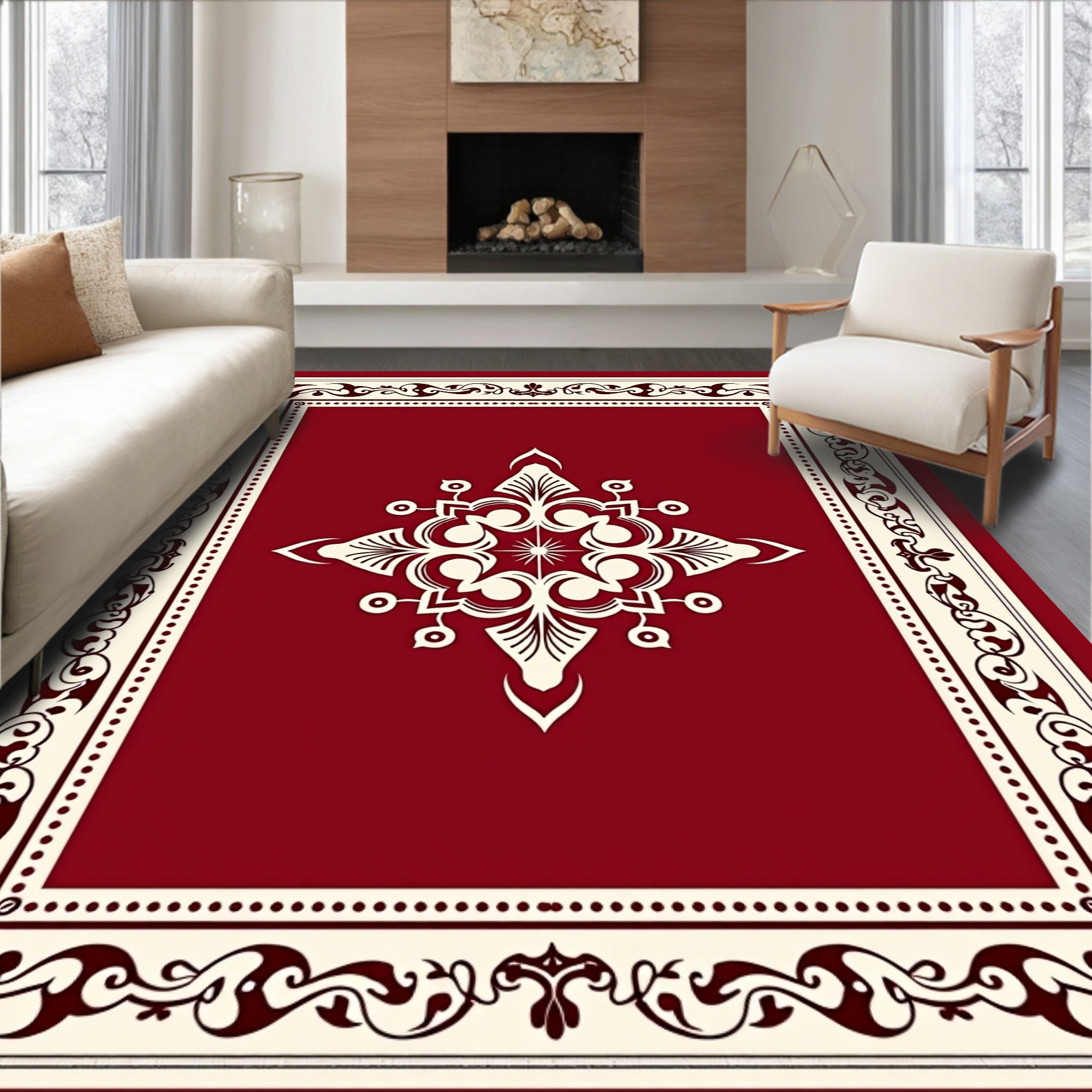 Artisan Damask Floral with Scroll Border (Red) - ODIKA