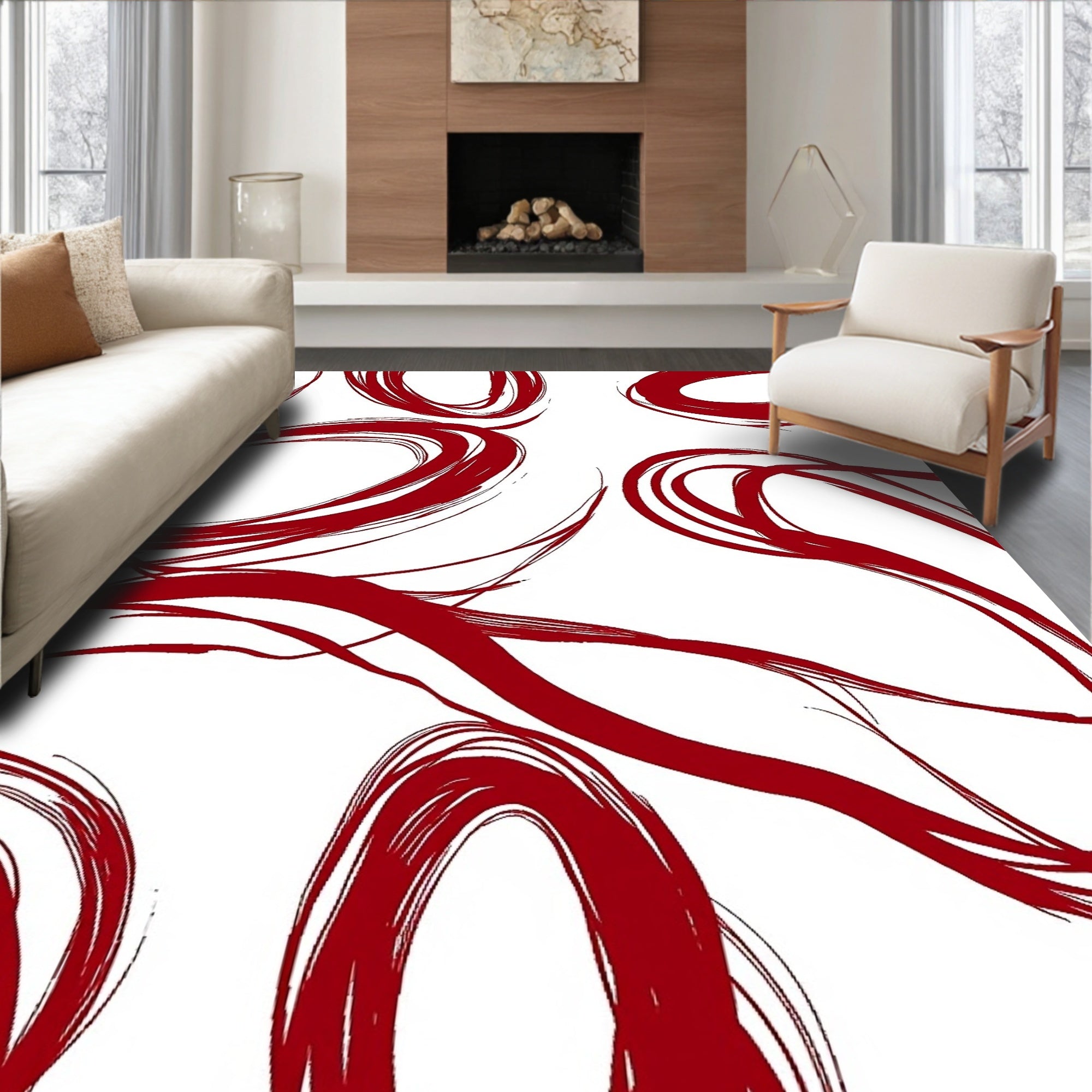 Abstract Brushstroke Art with Swirling Paint Effects (Red) - ODIKA