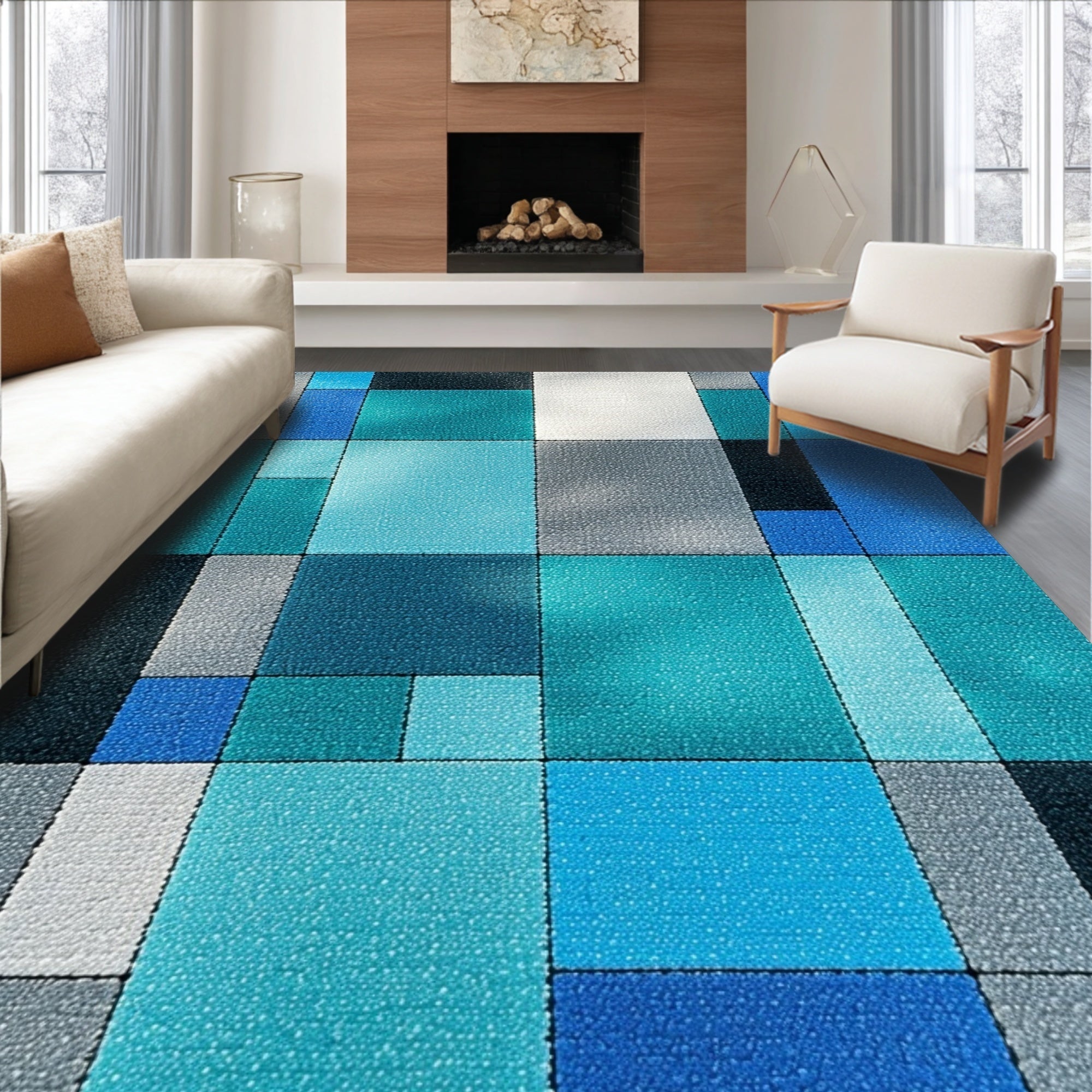 Ultra Soft Area Rug, Non Slip, Stain Resistant, Washable Area Rugs for Living Room, Bedroom, Contemporary Colorful Bedroom Non-Slip Rug(Blue)