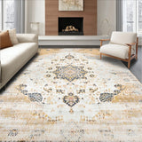 Area Featuring Vintage Medallion Design in Beige Tones(Beige)