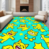 Cartoon Tabby Cat Characters Themed Area Floor with Fun Graphics(Yellow)