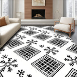Nordic Snowflake Interlocking Plaid Welcome with Festive Accents(Black)