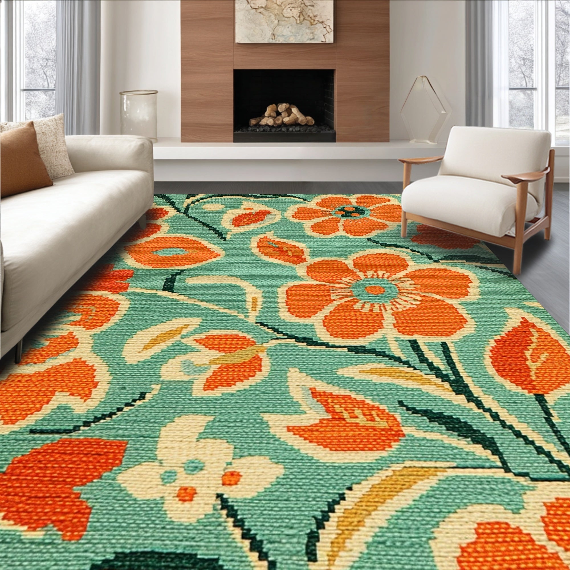 Ultra Soft Area Rug, Non Slip, Stain Resistant, Washable Area Rugs for Living Room, Bedroom, Spring Garden Non-Slip Nursery Area Rug(Blue)