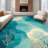 Azure Teal Beige Coastal Reef Ocean Indoor Reversible Area(Blue)