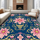 Art Nouveau Garden With Flowing Petals And Whimsical Scrollwork (Blue)