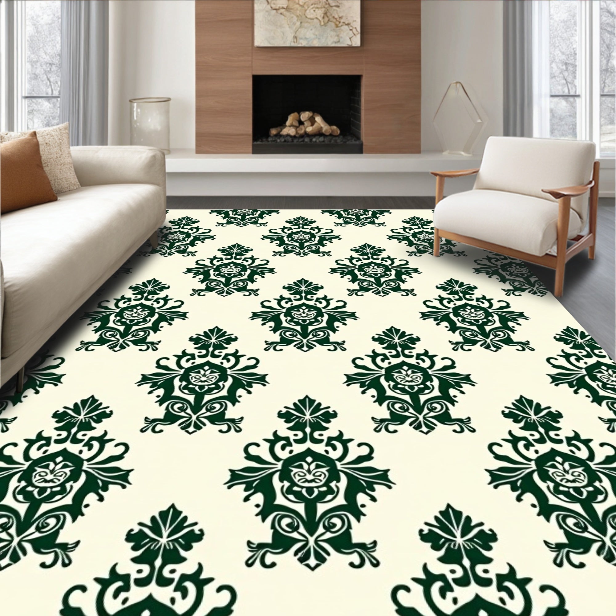 Elegant Floral Damask Symmetrical Sophisticated Timeless (Beige) - ODIKA