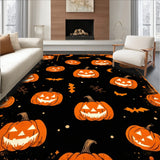 Spooky Pumpkin Patch Rug Creepy Jack o Lantern Black Area Carpet(Black)