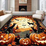 Festive Gnome and Cat Pumpkin Carpet with Maple Leaf and Web Embellishments(Orange)
