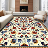 Ultra Soft Area Rug, Non Slip, Stain Resistant, Washable Area Rugs for Living Room, Bedroom, Folk Art Floral Living Room Vintage Area Rug(White)