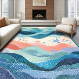Beach Breeze Area Featuring Playful Fish Silhouettes with Rippled Water Art(Blue)
