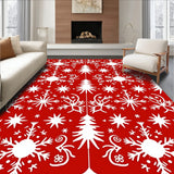 Snowflake Forest Motif with Festive Pine Silhouettes and Starburst Accents(Red)