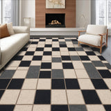 Ultra Soft Area Rug, Non Slip, Stain Resistant, Washable Area Rugs for Living Room, Bedroom, Modern Checkered Non-Slip Patio Rug(Black)
