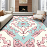 Distressed Floral Oushak Motif with Faded Classic Scrollwork and Shapes (Pink) - ODIKA