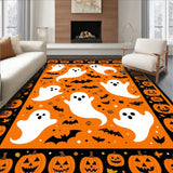 Spooky Season Welcome Rug Set Halloween Ghost & Pumpkin Entryway Carpet(Orange)