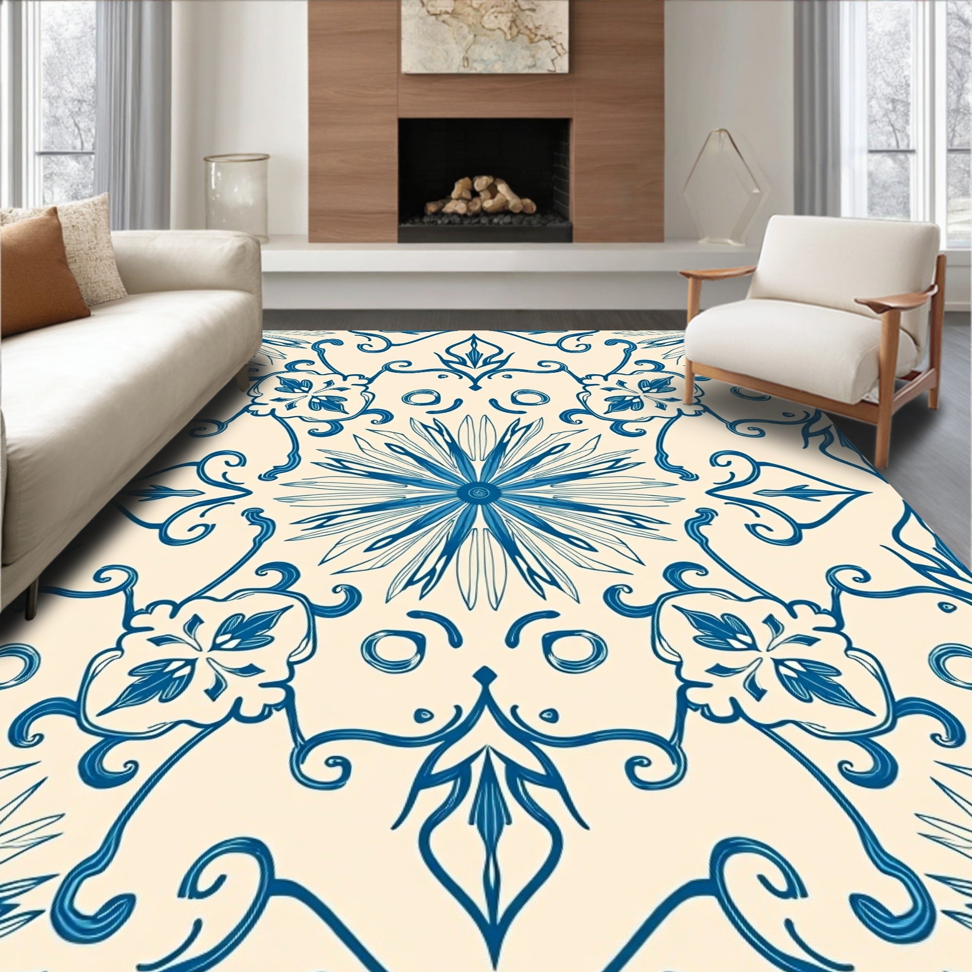 Timeless Botanical Swirl Abstract Artisan (Blue) - ODIKA