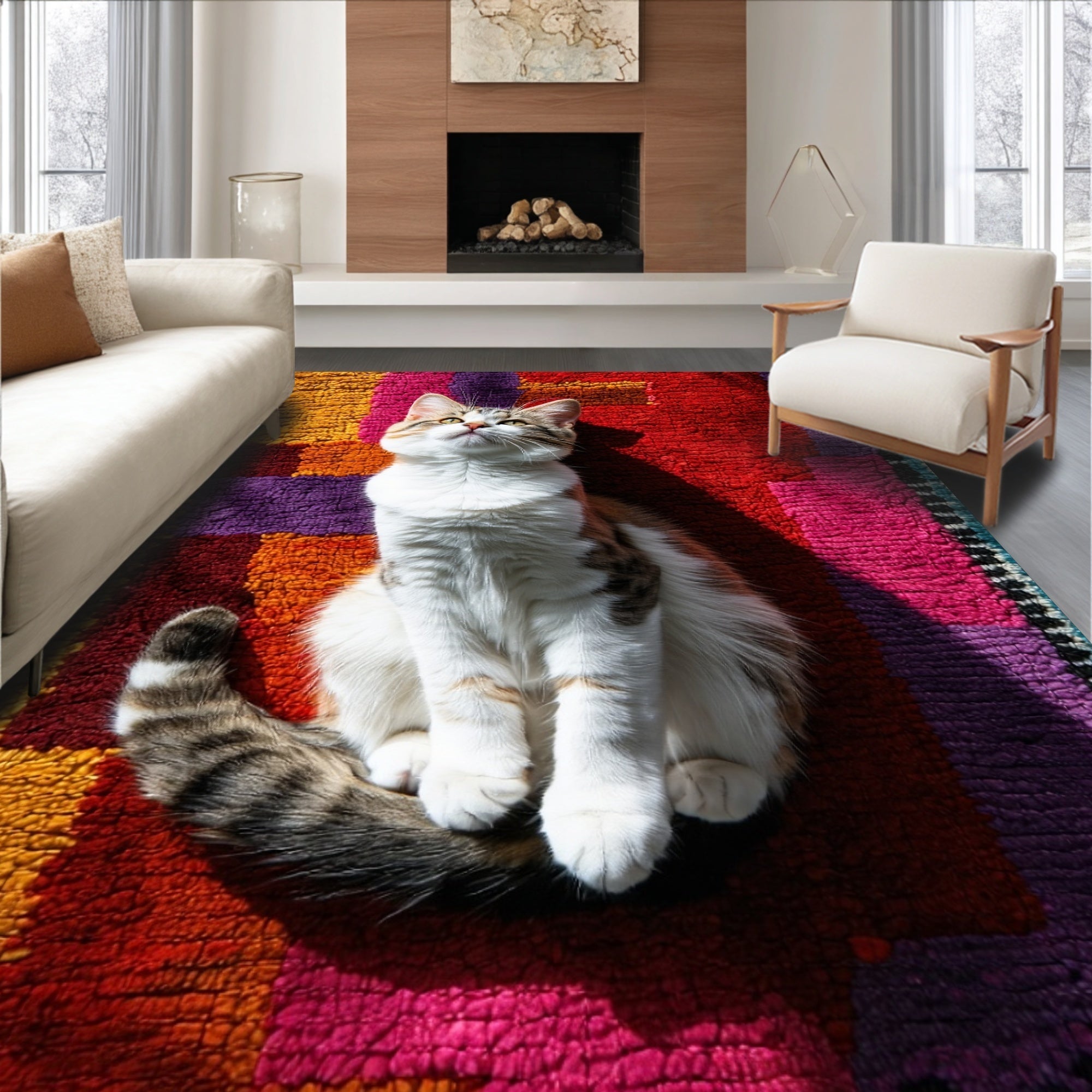 Ultra Soft Area Rug, Non Slip, Stain Resistant, Washable Area Rugs for Living Room, Bedroom, Whimsical Cat Entryway Non-Slip Indoor Welcome Mat(Red)