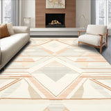 Artisan Crafted Oval Floor with Geometric Abstract Diamond Design(Beige)