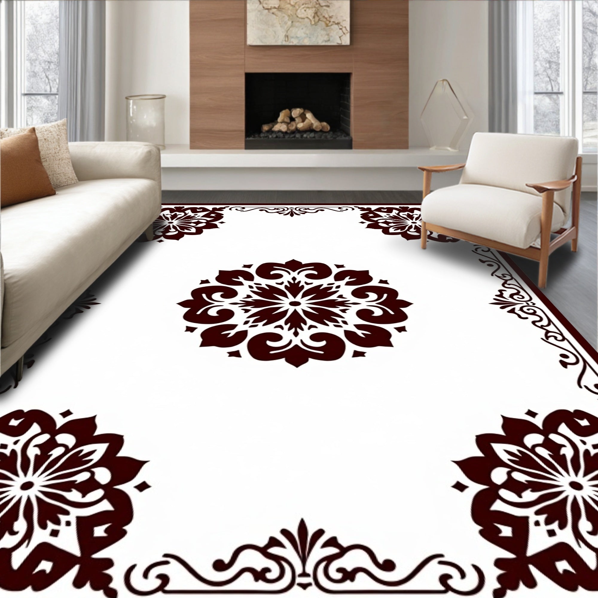 Vintage Medallion Bloom with Ornate Scrollwork Accents (Brown) - ODIKA