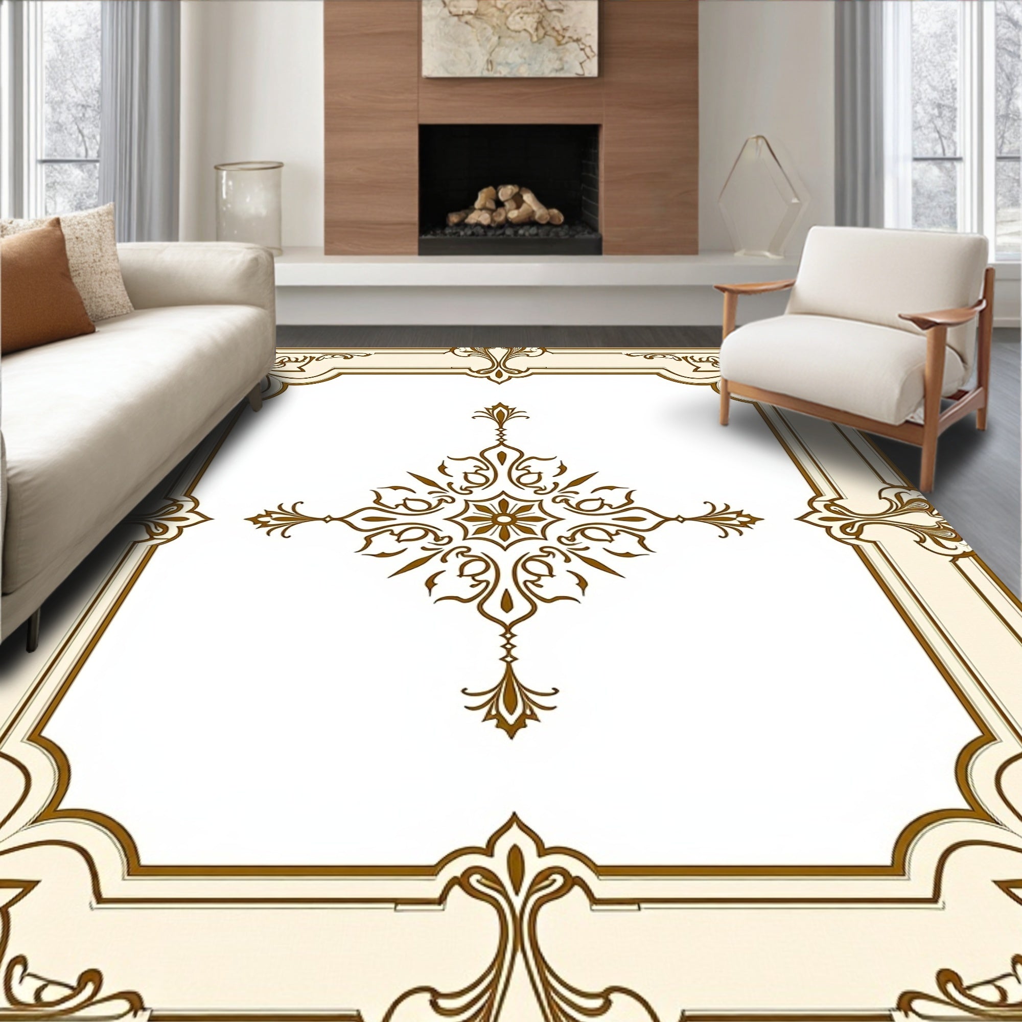 Elegant Medallion Tapestry With Vintage Inspired Ornate Floral Motifs (Beige) - ODIKA