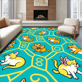 Cartoon Animal Friends Frolic with Interlocking Fishbone Motifs(Teal)