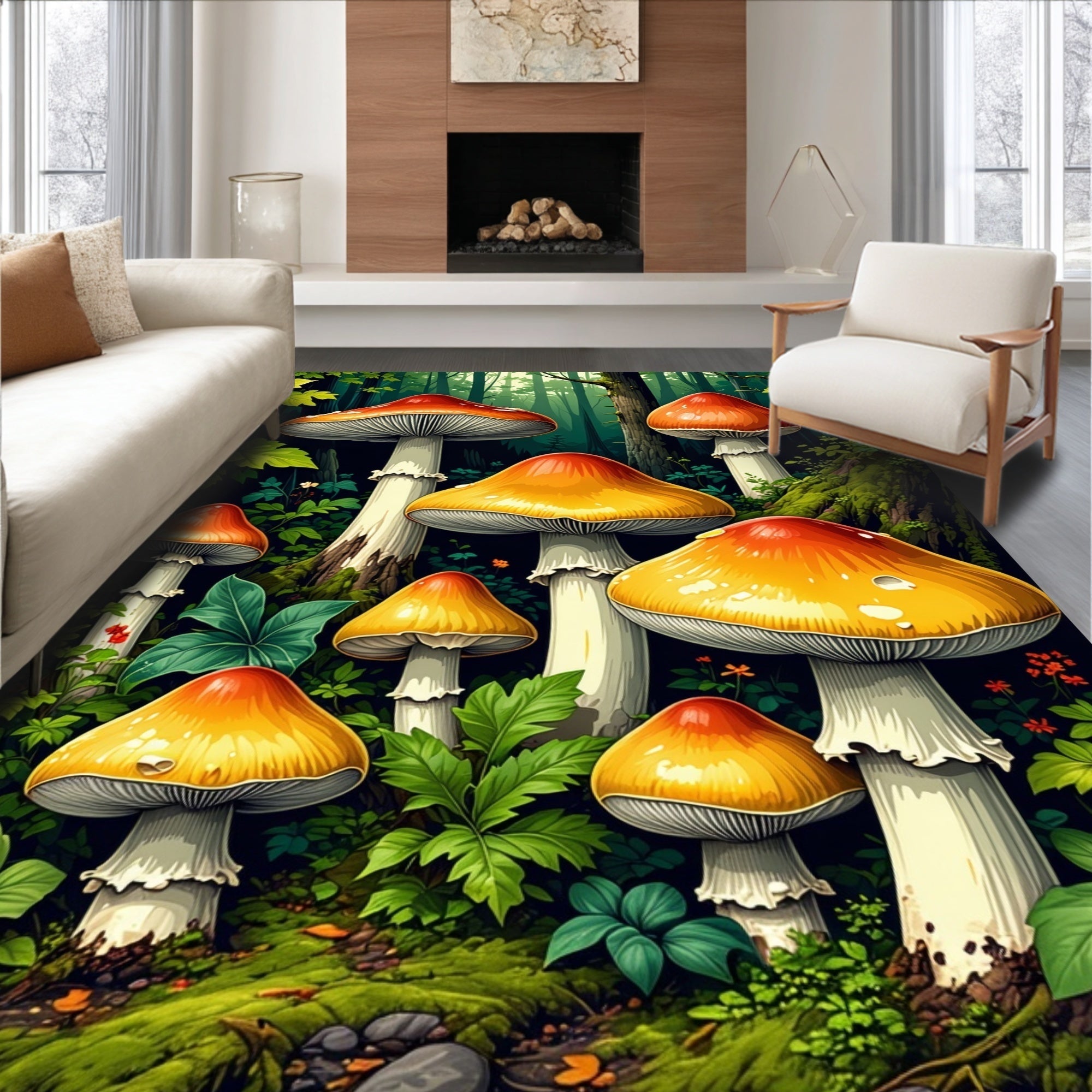 Ultra Soft Area Rug, Non Slip, Stain Resistant, Washable Area Rugs for Living Room, Bedroom, Vintage Mushroom Kitchen Floor Runner Non-Slip(Red)