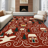 Joyful Holiday Village Scene with Cabins and Twinkling Snow Drifts(Red)