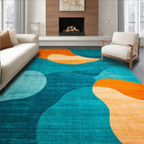 Contemporary Area Rug Orange & Teal Artistic Carpet(Blue)