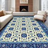 Classic Wool Runner Featuring Striking Blue and Beige Motifs(Beige)