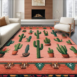 Ultra Soft Area Rug, Non Slip, Stain Resistant, Washable Area Rugs for Living Room, Bedroom, Cowgirl Chic Entryway Pastel Cactus Shaped Mat(Pink)