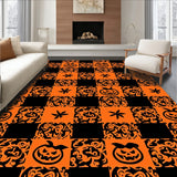 Harvest Patchwork Plaid With Whimsical Jack O Lantern Motifs(Orange)