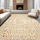 Artisan Inspired Area with Beige and Brown Abstract Gridline Design(Beige)