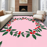 Holly Berry Wreath Motif Yuletide Celebration Decorative Area(Pink)