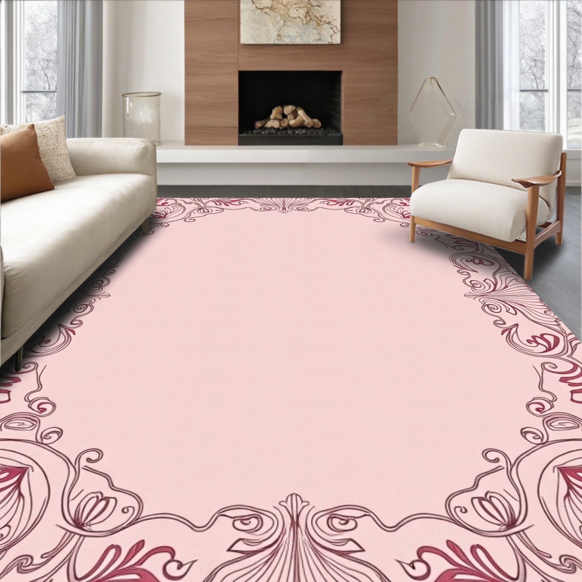 Floral Motif Featuring Swirling Vine Embellishments (Pink) - ODIKA